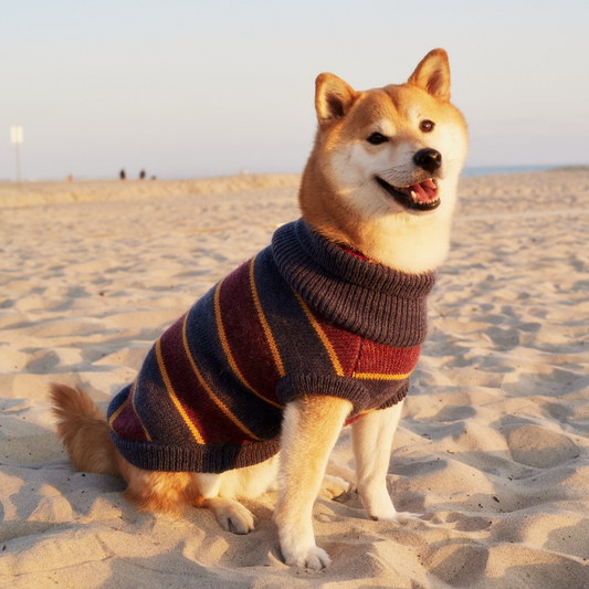 "Chai" Striped Turtleneck Knit Dog Sweater
