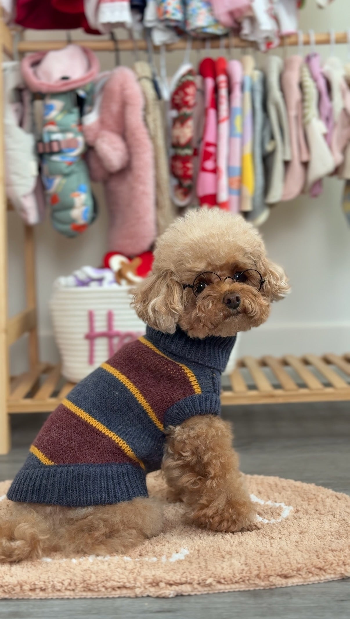 The Chai | Gray & Mustard Striped Turtleneck Dog Sweater